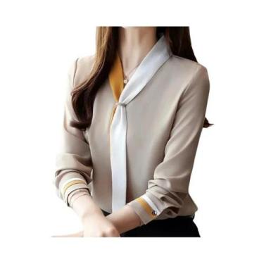 Imagem de Blusa Feminina Vintage De Chiffon Manga Longa Outono Casual Para Escri