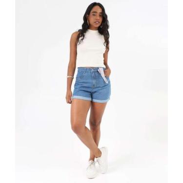 Imagem de Short Jeans Feminino Lenço Barra Dobrada Azul-36035 - VIZZY JEANS, Jea