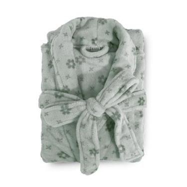 Imagem de Roupão Appel Plush Flannel Estampado Toque Macio, Floral verde, G