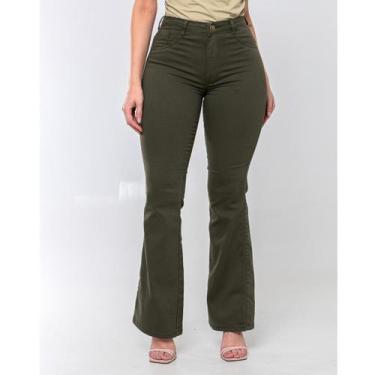 Imagem de Calça Flare Feminina jeans nas cores bege/caqui super confortável , qu