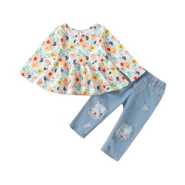 Imagem de Conjunto de Roupas Infantil Floral para Meninas - 2 Peças (Blusa de Ma