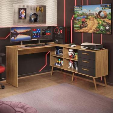 Imagem de Escrivaninha Gamer em L para Computador 3 Gavetas Nexus Multimóveis MP
