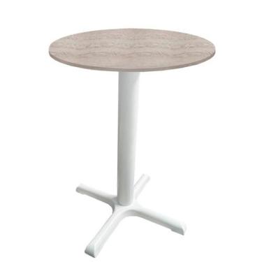 Imagem de Mesa Ômega Ferro Branco 74cm (Alt) Base X Tampo MDP Redondo Castanheir