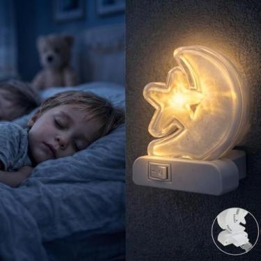 Imagem de Abajur Luz Noturna LED Lua Estrela Tomada Bivolt 1W Quarto Infantil De