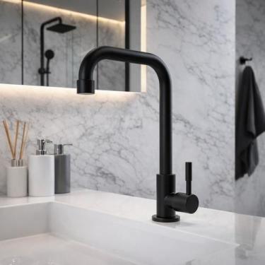 Imagem de Torneira Alta Preta Para Banheiro e Cozinha Metal Bancada Móvel Modern