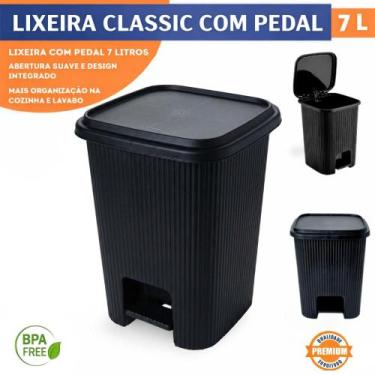 Imagem de Lixeira com Pedal Classic 7L Plasútil Preta Banheiro Cozinha Compacta 
