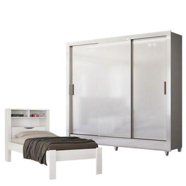 Imagem de Cama Solteiro Invicta com Guarda Roupa Italia Brando Brilho - Santos A
