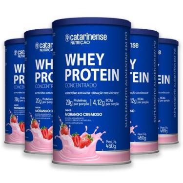 Imagem de Kit 5 Whey Protein Concentrado Catarinense 450g Morango, morango