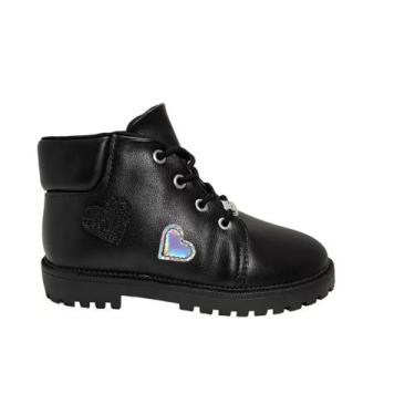 Imagem de Bota Coturno Baby Corações/Glitter Preto Molekinha, 25, Preto
