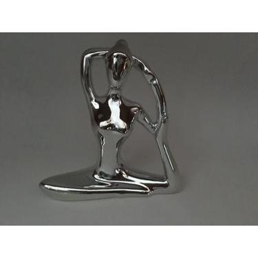 Imagem de Enfeite Decorativo Yoga Porcelana Prata Sentada Mãos/Pé Lado InterPont