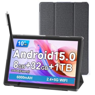 Imagem de Tablet de 10 polegadas com capa Stylus, tablets Android 15, 8 GB de RAM, 32 GB, suporte para ROM, expansão de 1024 GB, câmera Tableta 2MP+ 8 MP WiFi-6 tablet de 10.1 polegadas, tela HD IPS de 10