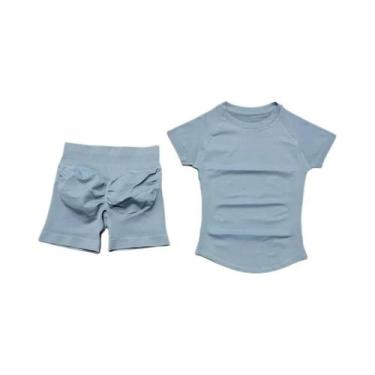 Imagem de Conjunto De Yoga Sem Costura Para Mulheres 2 Peças Camiseta De Manga C