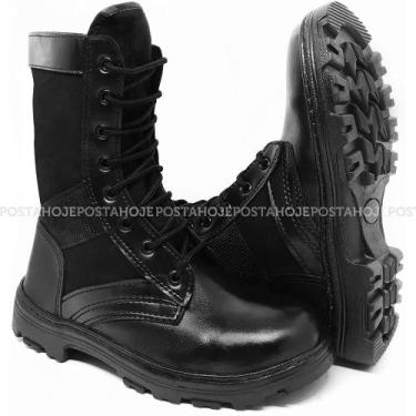Imagem de Coturno Masculino Couro Legítimo Preto Solado Costurado Cano Médio Res