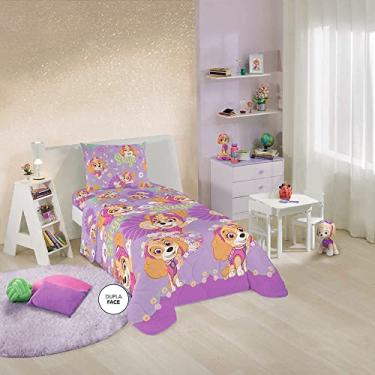 Imagem de Edredom Dupla Face Microfibra Solteiro Estampado Patrulha Canina Menina 1,50 m x 2,20 m Com 1 peça