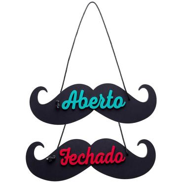 Imagem de Placa MDF Aberto Fechado Para Barbearia Modelo Bigode