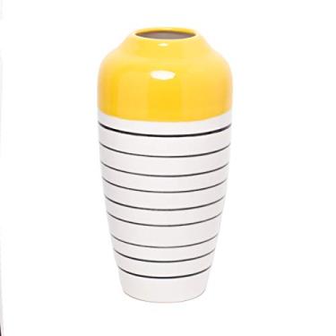 Imagem de Vaso Decorativo de Cerâmica Branco/Amarelo 18cm x 16cm x 33cm - Wolff