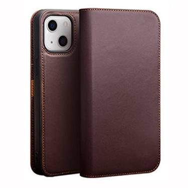 Imagem de GSYH Capa flip para iPhone 13 15,1 cm, capa carteira de couro legítimo slots de cartão TPU Shell Kickstand Magnetic Folio Cover Compatível com iPhone 13 5G, marrom