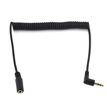 Imagem de Cabo de áudio estéreo enrolado Haokiang ângulo direito 90 graus 1 a 6 pés 3,5 mm cabo de extensão de áudio auxiliar para home/carro, telefone, fone de ouvido e mais, TRS M/F, 5 feet