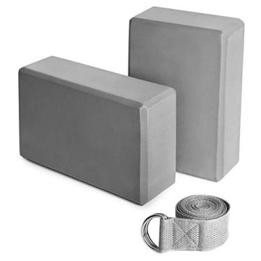 Imagem de Wemay 2 unidades de blocos de EVA Yoga 1 unidade de blocos de estabilidade de alças de ioga de algodão Conjunto de alças de ioga para meditação Pilates de ioga