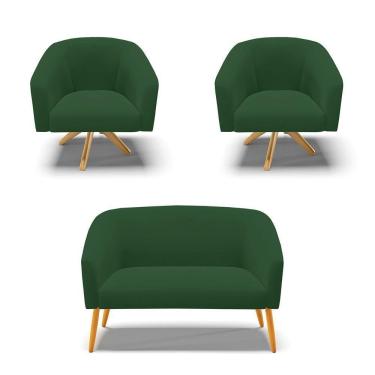 Imagem de Kit 1 Namoradeira E 2 Poltronas Verde Base Madeira