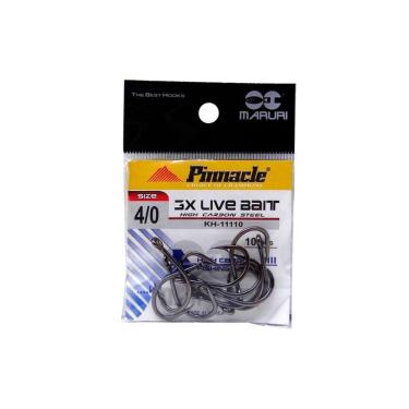 Imagem de Kit Anzol Pesca Maruri Pinnacle 3X Live Bait Aço Carbono N° 4/0 5/0 6/0 7/0 - 25 Peças