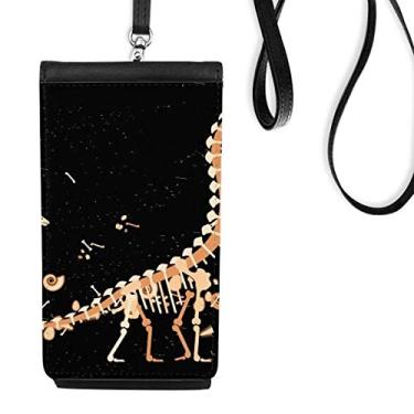 Imagem de Bolsa carteira para celular com estampa de dinossauro e ossos enormes, bolso preto