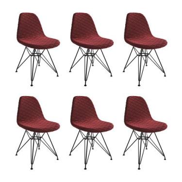 Imagem de Kit 6 Cadeiras Jantar Estofadas Vermelha Eames Base Ferro Preto  - Up