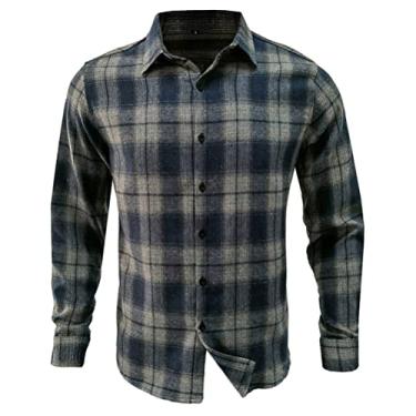 Imagem de CNSTORE Camisas polo táticas Camisa social masculina com lapela e estampa xadrez manga longa camiseta casual