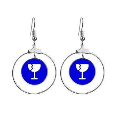 Imagem de Brinco quadrado azul frágil com marcação de aviso, argola pendurada, joia circular