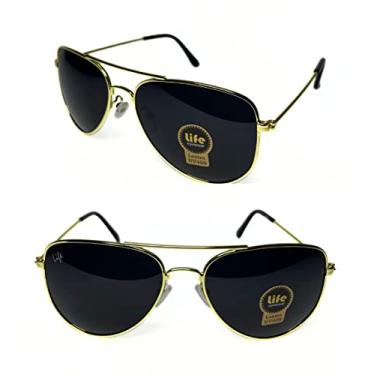Imagem de Óculos de Sol Original flight Metal Oval Dourado com Lente Preto Masculino Feminino Unissex UV400