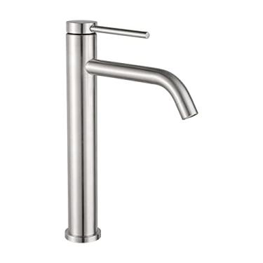 Imagem de Torneira de banheiro preta dourada torneiras de lavatório alto guindaste de banheiro água fria quente torneira misturadora torneira de pia de bancada guindaste, torneira alta escovada, china