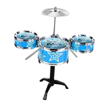 Imagem de YIJU Conjunto de bateria de jazz infantil mini conjunto de bateria mini brinquedo musical para crianças meninas meninos pré-escolares , Azul