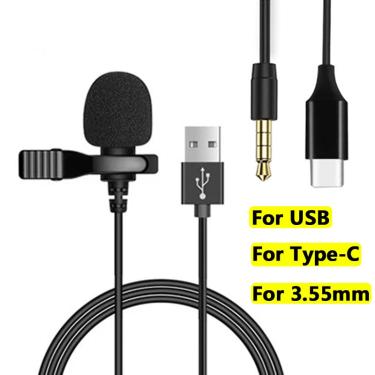 Imagem de Microfone de lapela usb com prendedor  3.55mm  de lapela  para celular  falante em aula  1.5m