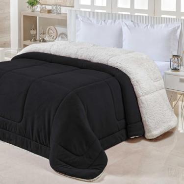 Imagem de Coberdrom Edredom Toque Aveludado Cama Queen 2,40m X 2,20m Dupla Face Sherpa Pele de Carneiro Felpuda e Manta Soft (Black)