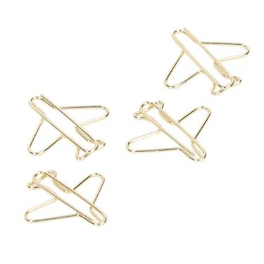 Imagem de 100 peças clipes de papel clipes de pasta portáteis galvanoplastia ouro bonito em forma de avião clipe de papel de metal para escritório casa