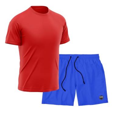 Imagem de Kit Short + Camiseta Dry Treino Fitness Academia Bermuda Camisa Praia Esporte Vermelho, Tamanho G