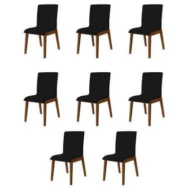 Imagem de Kit 8 Cadeiras De Jantar Diamante Estofadas Em Veludo Preto Base Madeira Maciça Imbuia Preto