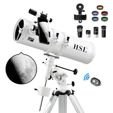 Imagem de HSL Telescópio refletor astronômico de 150 EQ para adultos de alta potência, abertura de 150 mm, telescópios profissionais para astronomia de adultos, vem com conjunto de 5 filtros de cores e 3 lentes