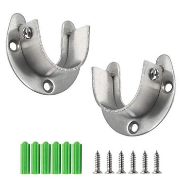 Imagem de Seimneire Pacote com 2 suportes de guarda-roupa de aço inoxidável resistente em forma de U, suporte de haste de flange, suportes de extremidade de haste de armário, serve para 3 cm de diâmetro, prata