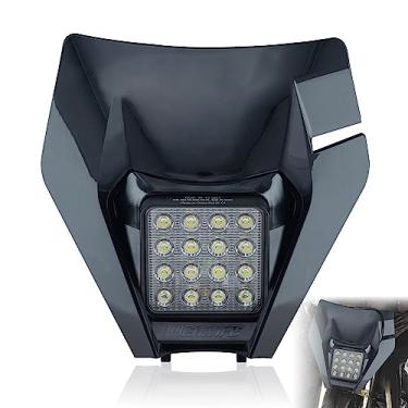 Imagem de fewfuss Dirt Bike Farol LED, farol de LED universal para motocicleta, kit de lâmpada de cabeça Enduro Supermoto (preto-duplo 16)