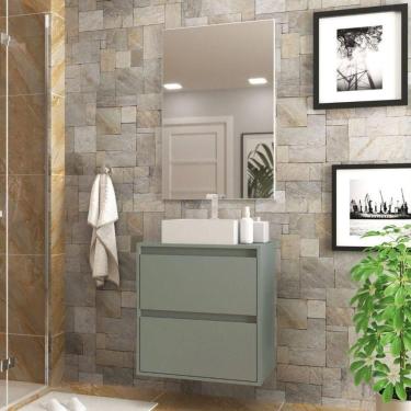 Imagem de Gabinete Para Banheiro Com Cuba E Espelheira 60cm Mdf Dubai - On Móveis Cor:verde