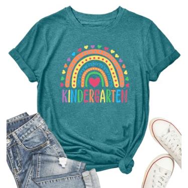 Imagem de CAZYCHILD Camisetas femininas para professores de jardim de infância com estampa de arco-íris para jardim de infância camiseta inspiradora para presente de ensino, W - verde, GG