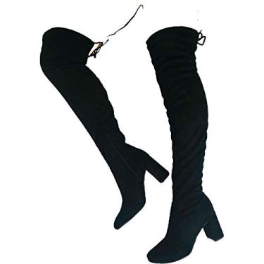 Imagem de Bota Paris Cano Alto Salto Bloco Over The Knee Cano Longo (35, Preto)