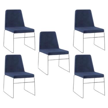 Imagem de Kit 5 Cadeiras Decorativa Sala de Jantar Anne Linho Azul Marinho G17 - Gran Belo