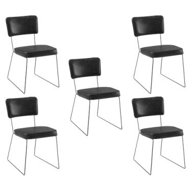 Imagem de Kit 5 Cadeiras de Jantar Decorativa Base Aço Preto Luigi PU Preto G17 - Gran Belo