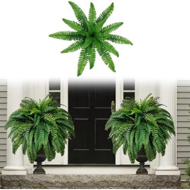 Imagem de YYGJYGOO Plantas artificiais na cesta, samambaias de algas marinhas falsas, plantas artificiais resistentes a UV para ambientes externos de casa, jardim, pátio, decoração interna e externa (60 folhas,