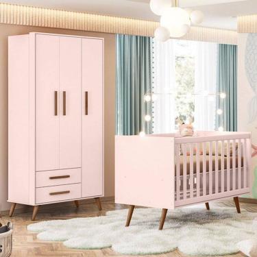 Imagem de Quarto Infantil Completo Bear 3 Portas 2 Gavetas Rosa - Pnr Móveis