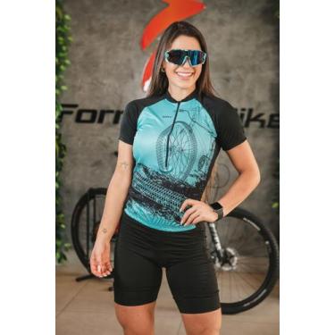 Imagem de Conjunto de Ciclismo Feminino Camisa e Bermuda Espuma Com Bolsos Mtb -