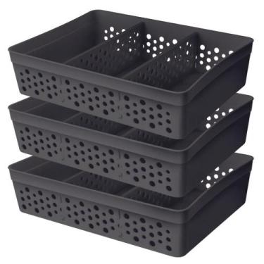 Imagem de Kit 3 Cesto Organizador Rattan c/ 2 Divisórias Tam GG P/ Joias Maquiag
