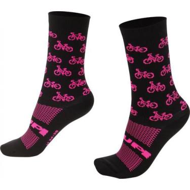 Imagem de Meia HUPI Bike Rosa - LT para pés menores 34-38, LT (34-38), Preto, Ro